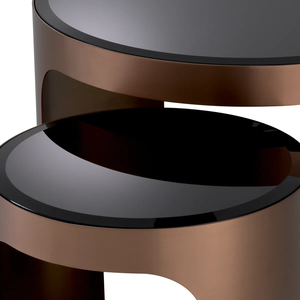 Juego de venta al por mayor de dos mesas auxiliares modernas de vidrio biselado negro con acabado de cobre cepillado para sala de estar o hogar-Mesas de centro - Product Image 4