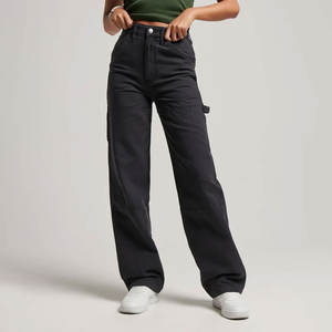 Pantalones vaqueros holgados transpirables para mujer, pantalones vaqueros de talla grande de alta calidad para mujer, servicio OEM con logotipo personalizado - Product Image 1