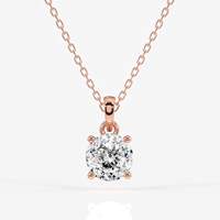 Liontin Berlian Buatan Laboratorium Potongan Portugis Emas 14k Empat Cakar Solitaire Charm