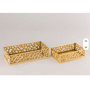 Bandeja de servicio de metal chapado en oro Forma rectangular con mango y borde en relieve para el hogar Restaurante Hotel Herramientas de ensalada - Product Image 2