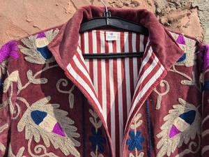 <b>Velvet</b> Suzani Embroidered <b>Jacket</b>: Bohemian Artisanal Coat - Product Image 3