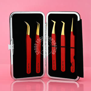 Pince à cils de luxe avec pointe en fibre pince à cils pince à épiler d'isolation incurvée pour cils couleur rouge mate 45 pointes à 90 degrés - Product Image 1