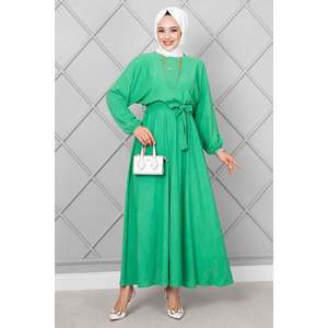 Nihal Waist <b>Belted</b> Hijab Dress Light Green - Product Image 2