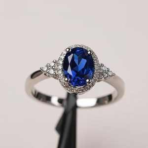 Anillo de Eternidad de Plata de Ley con Zafiro de Corte Ovalado, Joyería Romántica y Moderna para Bodas, Aniversarios, Compromisos, Regalo - Product Image 5