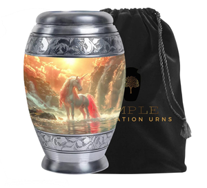 Fabriqué à la main Meena Enduit Cheval gravé design Aluminium Crémation Urnes Élégant Souvenir Grandes Tailles Étanche Gravable - Product Image 1