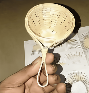 Passoire miniature en bambou tissée à la main avec poignée en boucle Artisanat artisanal pour affichage ou utilisation légère - Product Image 1