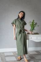 Robe Cache-Cœur Kimono en Lin de Haute Qualité, Robe Kimono Cache-Cœur en Lin Vert, Kimono Long Élegant en Lin, Vêtements Oversize pour Femme