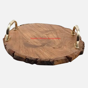 Plateau de service en bois fantaisie plateau de Table basse plateau en bois de manguier de haute qualité avec poignée en métal collations biscuits plateau de serveur - Product Image 3