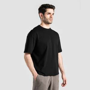 T-shirt de fitness 100 % coton léger 200 grammes en jersey noir pour la gym et l'entraînement avec impression sérigraphiée - Product Image 3