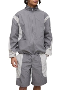 Conjunto cortavientos de dos tonos para hombre, chaqueta gris con Cremallera de nailon y pantalones cortos a juego, ropa deportiva ligera, chándal 2026 - Product Image 2