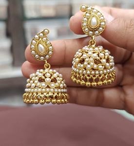 Designer Traditional Wear Premium Quality <b>Gold</b> Plated Jhumka <b>Earrings</b> <b>Set</b> With Stones Look Perfect for Wedding Wear For Women - Product Image 5