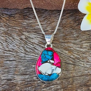 Collar MANOMAY Hecho a Mano con Colgante de Algodón de Azúcar Turquesa, Plata de Ley 925, Joyería de Lujo con Diseño Budista Tibetano para Mujer - Product Image 5