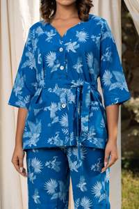 Summer Wholesale Sale Floral Printed <b>Three</b> Quarter Sleeve Home Night Suit Casual Dress - Product Image 4