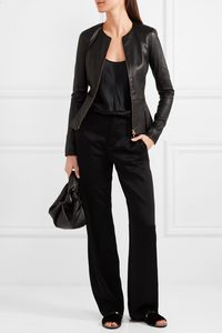 Chaqueta de cuero genuino de piel de cordero de motorista negro ahogado para mujer, chaqueta de cuero de motorista genuino - Product Image 4