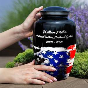 Urnes pour cendres humaines U.S.A Drapeau Crémation Urne funéraire Urne patriotique décorative Grande taille personnalisée noire - Product Image 3