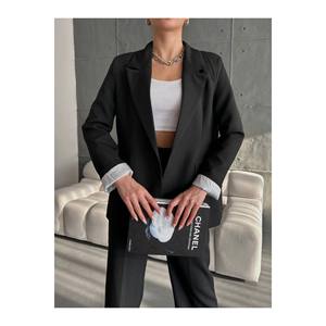 Giacca Blazer da donna blu scuro con maniche interne a righe foderate - Product Image 1