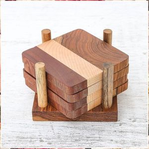 Vente chaude Creative Rond En Bois D'acacia et Résine Dessous De Verre Thé Café Boisson Tapis Et Tampons Ensemble - Product Image 3