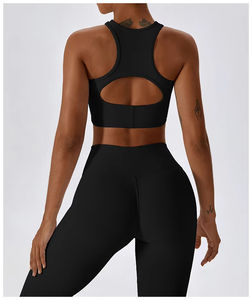 Top corto de gimnasio con logotipo personalizado para mujer y pantalones de chándal de pierna ancha, conjunto de Yoga de dos piezas acampanado con corte en V y espalda hueca de talla grande - Product Image 2