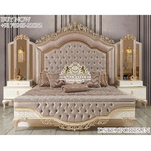 เตียงไม้สักขนาดคิงไซส์สไตล์โรมาเนีย เตียงไม้สไตล์ฝรั่งเศสโรโคโคขนาดมหาราชา เตียงวิคตอเรียนขนาดคิงไซส์สุดหรูพร้อมมงกุฎ - Product Image 1