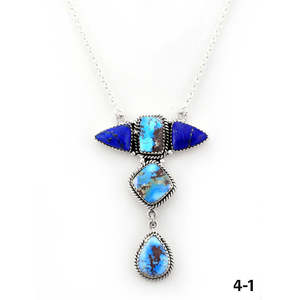 Collier géométrique multicolore en pierres du Sud-Ouest, fait main, avec turquoise, <span class=keywords><strong>topaze</strong></span>, améthyste et diamant taille princesse serti clos en argent sterling - Product Image 2