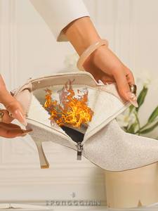 Botines de tacón alto para mujer a la moda de fiesta de otoño estilo occidental con estampado múltiple con cierre de cremallera y Tacón cuadrado antideslizante - Product Image 3