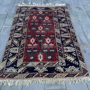 4.6x6.9 ft Rug, Vintage Turkish Rug, <b>Red</b> <b>Wool</b> Rug - Product Image 1