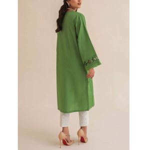 Green <b>White</b> Women's Summer Lawn Trouser <b>Dress</b> Set Embroidered Floor-Length Party Wear OEM Service Customized - Product Image 4