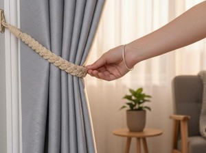 Sujetadores de Cortinas de Cuerda Trenzada, Elegantes Sujetadores con Ganchos de Pared, Estilo Natural y Fácil Instalación - Product Image 4