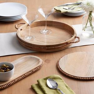 Plateau décoratif en bois perlé, plateau en bois pour table basse, plateau de service en bois moderne - Product Image 3