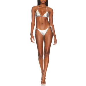 Conjunto de Bikini de Dos Piezas con Espalda Descubierta y Volantes, Color Sólido, Sexy, Traje de Baño para Mujer, Logotipo Personalizado - Product Image 6