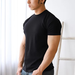 T-shirts pour hommes en coton polyester teints en pièce, coupe régulière, décontractés, compression, gym, fitness, manches courtes, séchage rapide, sport, entraînement - Product Image 2
