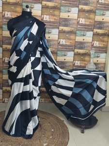 Elegante Negro Azul Blanco estampado abstracto seda Sari adultos elegante tradicional étnico desgaste Sexy moda vestido Casual Formal - Product Image 2