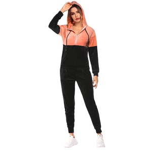 Sudadera de dos piezas con patrón sólido informal para mujer, Top con capucha de retazos y pantalones de Jogger con bolsillo de color de bloque para invierno - Product Image 1