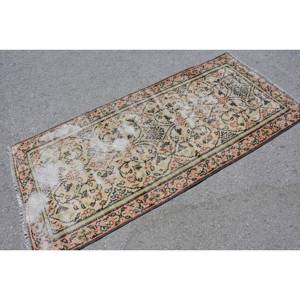 พรมตุรกีวินเทจคลาสสิกสีเบจสีส้มงานแฮนด์เมด3x6.6ft รูปสี่เหลี่ยมผืนผ้าการออกแบบการเย็บปะติดปะต่อกันสำหรับห้องนั่งเล่นวัยรุ่นผ้าขนสัตว์ยางเหนียว - Product Image 2