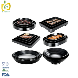 Assiettes de service rectangulaires modernes en mélamine noire pour restaurant, lavables, pour desserts et sushis, personnalisables - Product Image 1