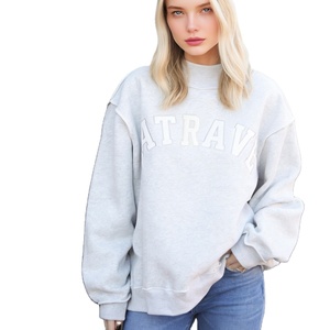 Sweat-shirt à col montant long en molleton de polyester/coton mélangé de haute qualité, écologique, 380g, avec lettre brodée sur le devant, pour l'automne - Product Image 1