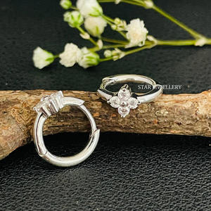 14K ทองแข็งสี่หินธรรมชาติต่างหูห่วงห่วงต่างหูเครื่องประดับที่ดี - Product Image 4