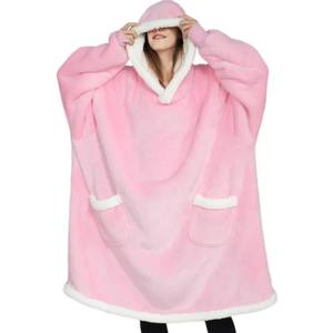 Plain Thick Sherpa Fleece Cozy Warm Oversized Streetwear <b>Long</b> Winter <b>Hoody</b> <b>Blanket</b> with Hoods Customizable - Product Image 3