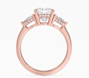Central <b>Cushion</b> Cut Diamond Flanked By Two Pear-Shaped Side Diamond Engagement <b>Ring</b> for Women Lab Grown Diamonds - Product Image 2