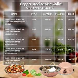 Ensemble d'ustensiles de cuisine en acier inoxydable martelé massif de style classique et à fond en cuivre pour hôtels Kadahi Pots Cuisine Servant Kadhai - Product Image 3