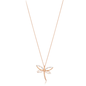 Dragonfly Charm <b>Necklace</b> with Baguette CZ Stone Trendy 925 <b>Silver</b> Wholesale Women Handcrafted Jewelry - Product Image 6