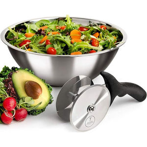 ชามตัดสลัดสแตนเลสพร้อมที่ตัดสลัดแบบมืออาชีพ Mezzaluna ตัดสลัดได้อย่างรวดเร็ว - Product Image 1