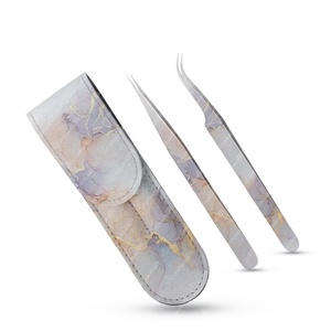 Vente en gros de faux cils en acier inoxydable Outils avec logo personnalisé Pochette Emballage Beau design Pince à épiler d'extension de cils pointus - Product Image 6