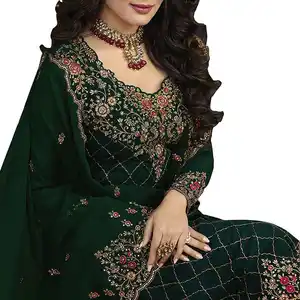 2023 Jaring Gaya India dan Pakistan dengan Bordir Kerja Salwar Kameez Cocok untuk Wanita Gaun Gaya Muslim Berat