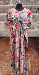 Guleen, vestido caftán de algodón rosa de estilo informal para mujer, vestido largo fluido de talla grande con cintura Natural, ropa para todas las estaciones - Product Image 3