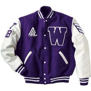 2025 taux de gros Logo personnalisé Polyester/coton manches broderie haute rue unisexe collège Baseball noir bleu clair varsité - Product Image 1