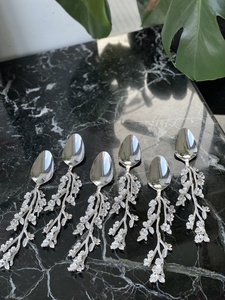 Cuchara de cena con mango de rama de flores y hojas brillantes de plata esterlina vendedora caliente para bodas, Navidad, hoteles, restaurantes y fiestas - Product Image 3