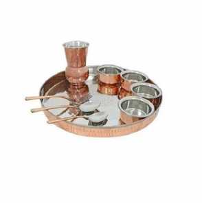 Shiny <b>Polished</b> 100% Pure Copper Dinnerware Set Food Grade Real Copper Thali for Home Hotel Weddings Luxury Metal Tableware - Product Image 1