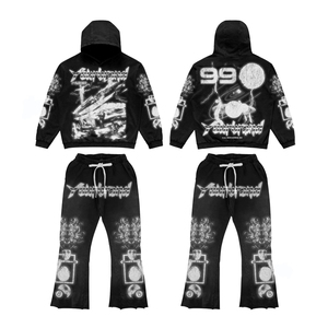 Ensemble Jogging Deux Pièces Vintage Surdimensionné en Polaire d'Hiver avec Logo Imprimé Déchiré, Style Streetwear Casual, Lavage à l'Acide, Unisexe, 100% - Product Image 2