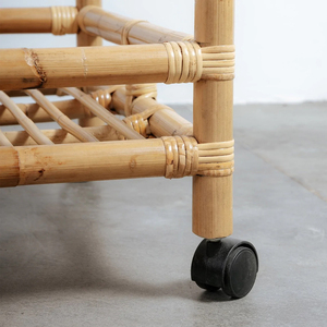 Wholesale Rattan Drinks <b>Trolley</b>, Rattan Rolling Serving Cart Bar Cart Restaurant Bohemian Style Durable - Product Image 3
